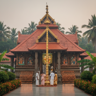 Guruvayur Sri Krishna temple entrance with traditional Kerala architecture and oil lamps glowing at dusk